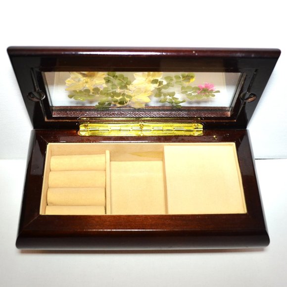 Vintage Gloss Finish Wooden Music Box Jewelry Storage Ladies Dresser Vanity - Picture 6 of 13